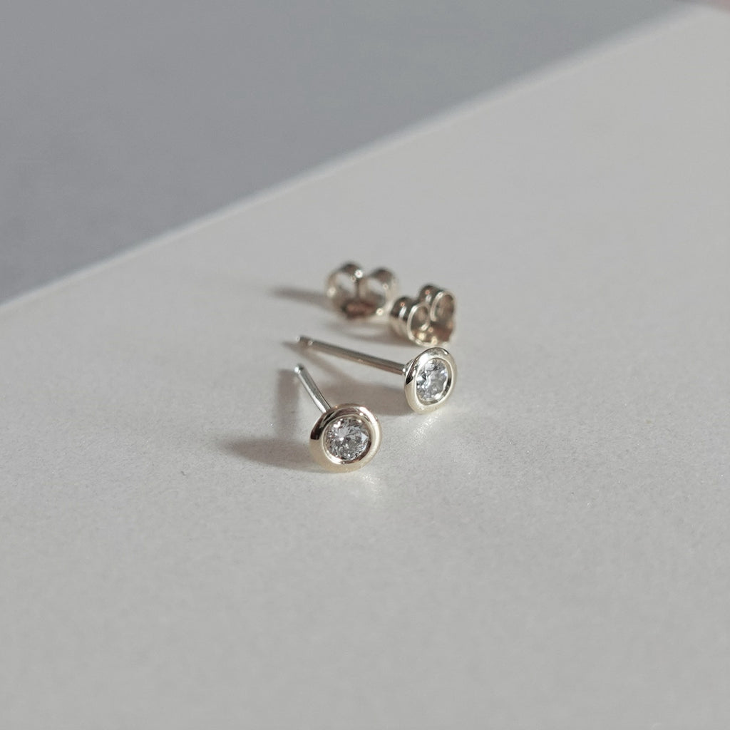Petite Bezel Set Diamond Earrings White Gold - MilaMela.com