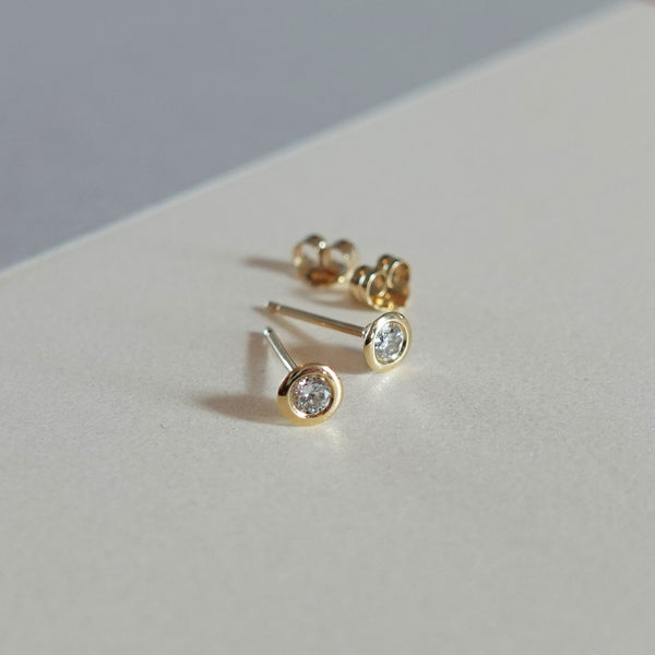 Bezel Set Diamond Earrings Gold - MilaMela.com