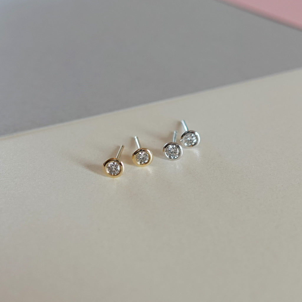 Petite Bezel Set Diamond Earrings White Gold - MilaMela.com