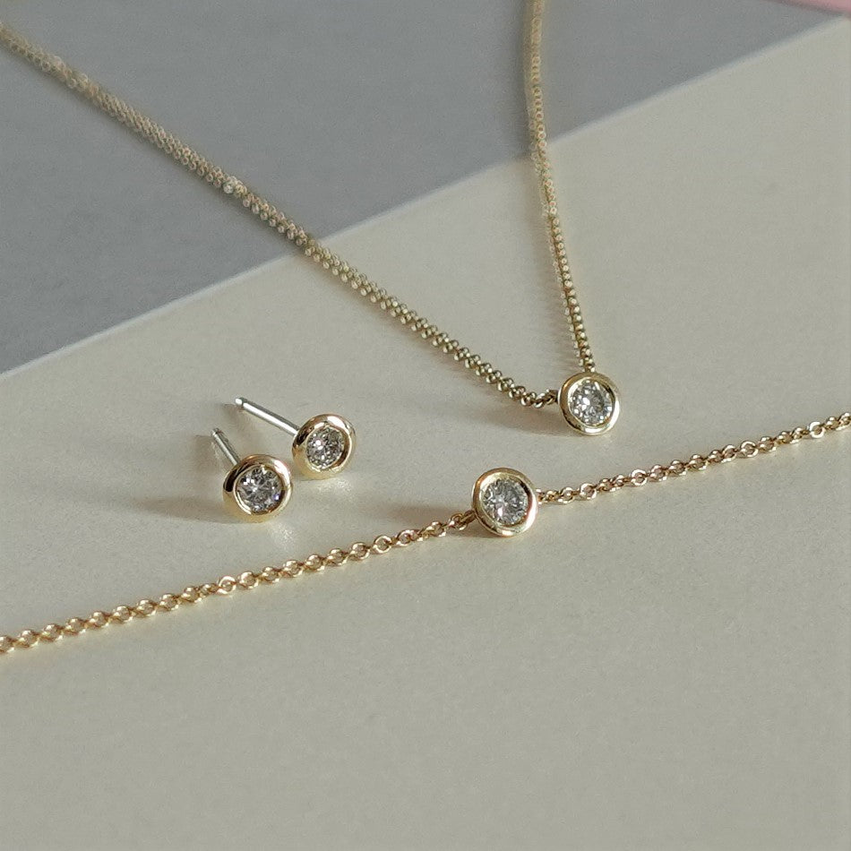 Bezel Set Diamond Earrings Gold - MilaMela.com
