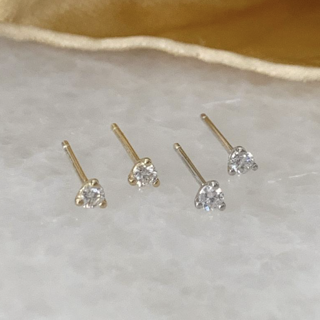 Three Claw Diamond Stud White Gold Single - MilaMela.com